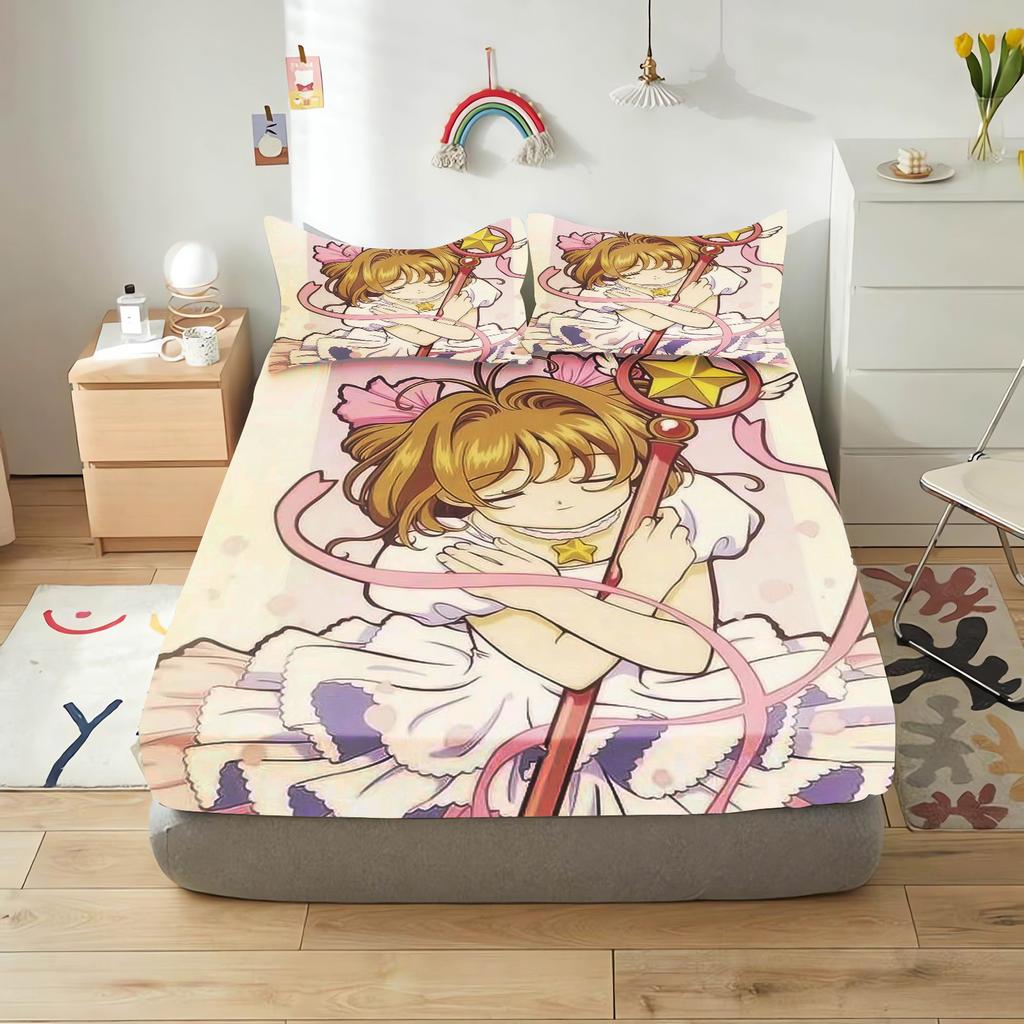 Cardcaptor Sakura Cartoon Fitted Sheet Cover For Teenager, Elastic Bedding, Cute Digital Printing Sheets, Bedding Children