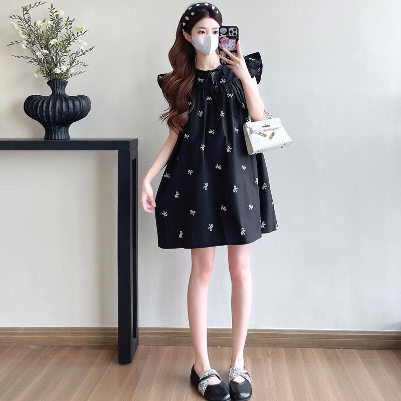 

Maternity Sleeveless Embroidered Bow Knot Dress - Summer Skirt for Petite Pregnancy 2XL