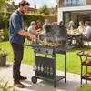 Gas Burner Barbecue Grill, 2 Burner Gas Grill with Side Tables, Warming Rack, Shelf, Thermometer, Grease Tray, Black