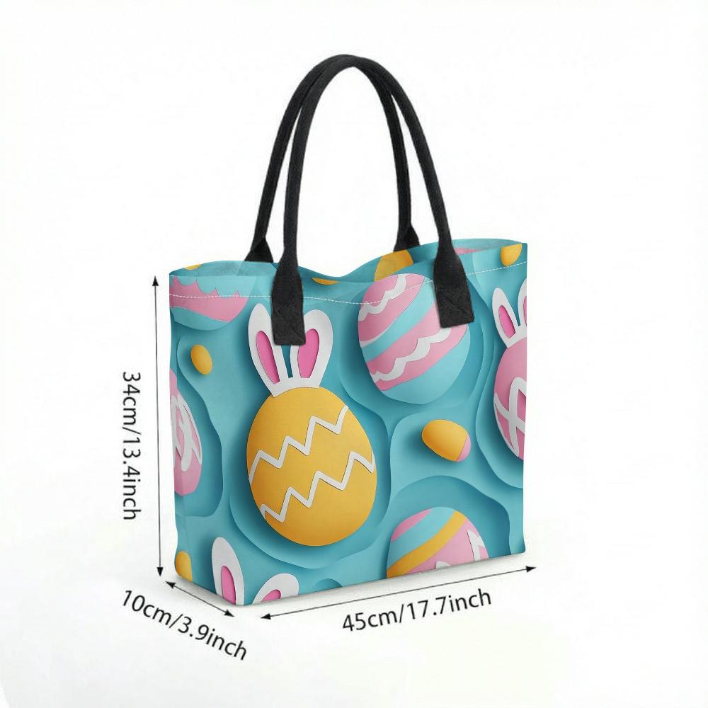 Easter Bunny Egg Printed Tote Bag Casual Large Capacity Portable Handbag for Daily Use
