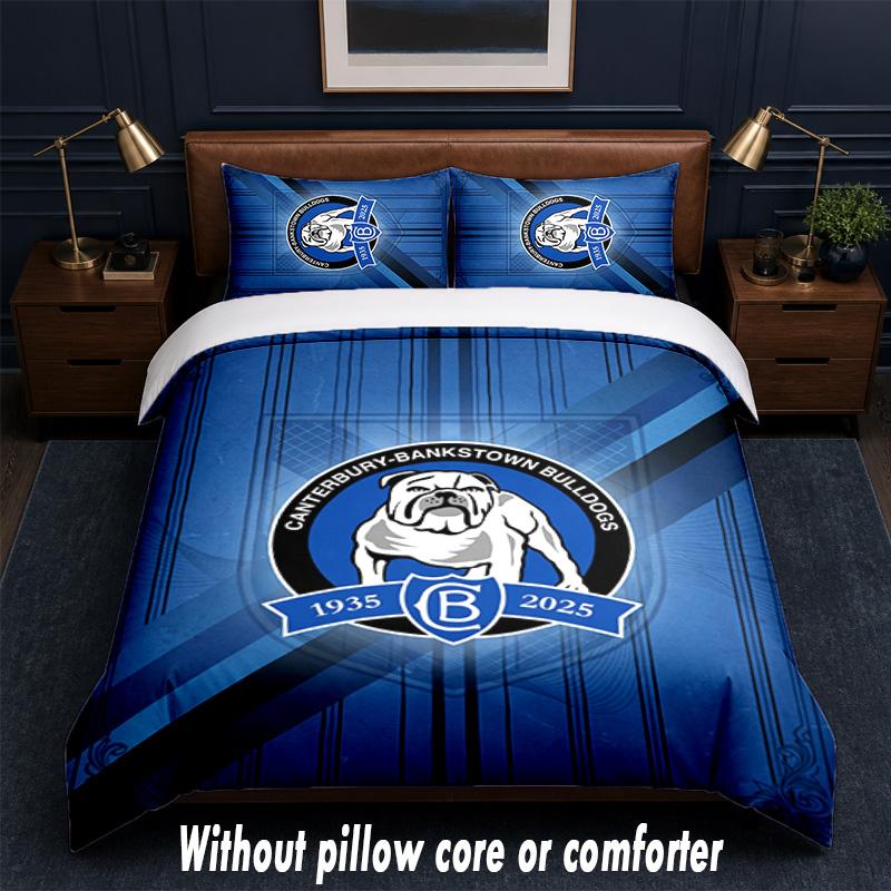 Canterbury-Bankstown Bulldogs Design Bett Bettwäsche-Set 1 Bettbezug + 2 Kissenbezüge Weiche Atmungsaktive Haushalts-Bettwäsche
