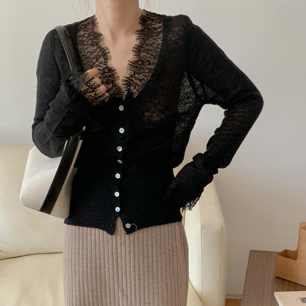 Spring Lace Elegant Knitted Cardigan French- Slim-Fit Women's Top