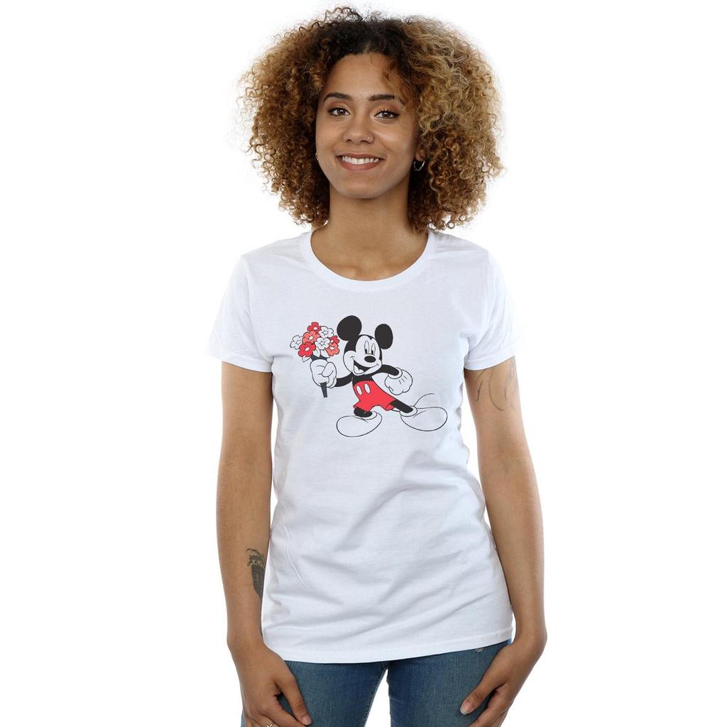 Disney Womens/Ladies Mickey Mouse Flowers Cotton T-Shirt