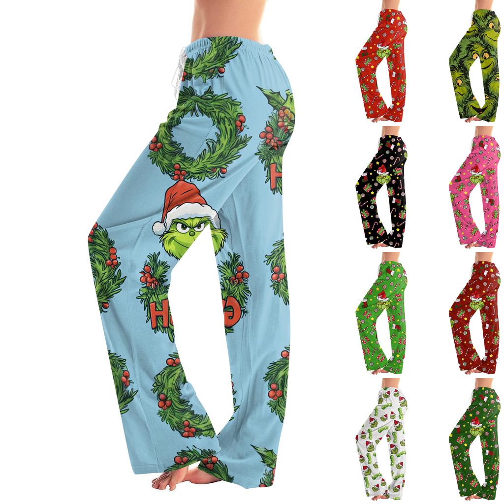Womens Pajama Pants Sleepwear Casual Drawstring Elastic Waist Pants Comfy Straight Yoga Loose Trousers