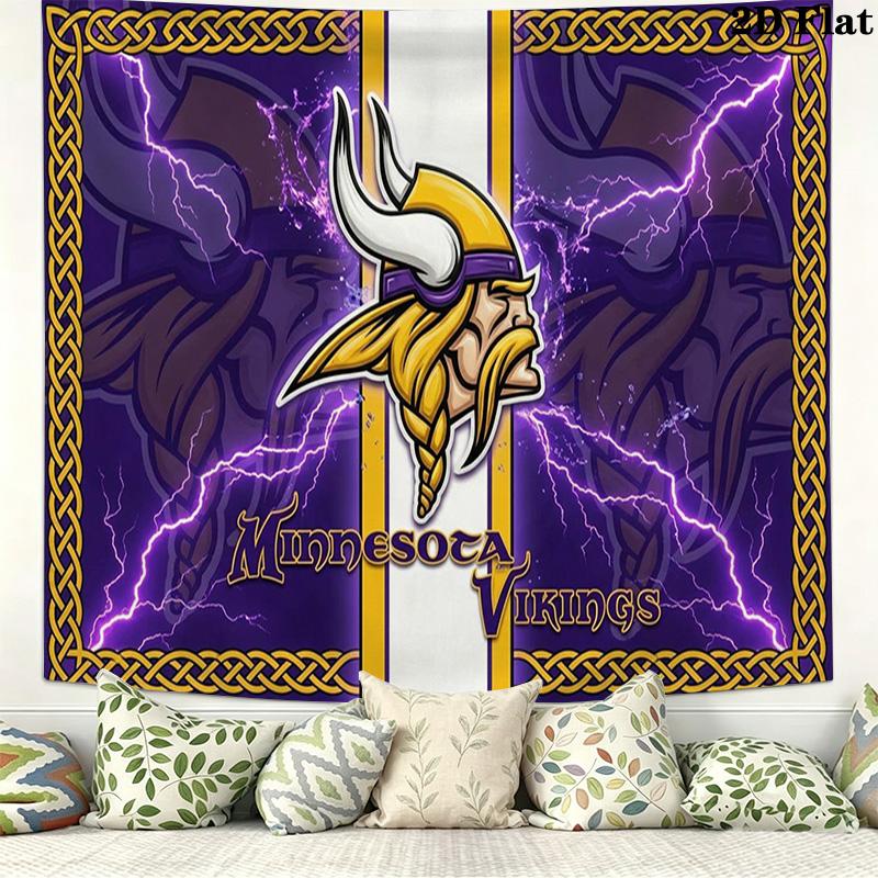 Minnesota Vikings Wandteppich Ästhetischer Wandbehang Bedruckter Stoffdecke Dekorative Wandteppiche für Schlafzimmer Wohnzimmer Heimdekoration