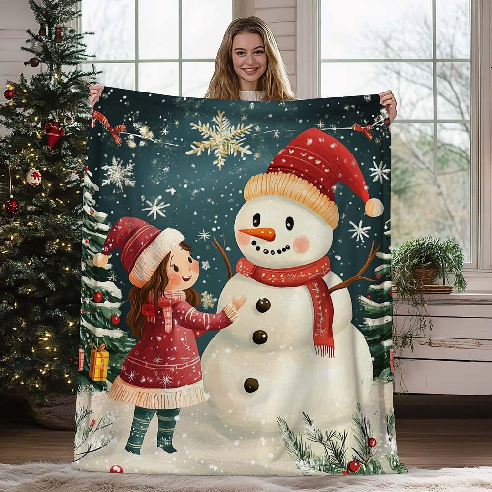 Christmas vintage snowman digital-printed polyester Bedroom velvet flannel cover blanket Fleece sofa cover blankets for beds