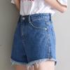 Skinny Fashionable and Versatile Light-colored Denim Shorts Female Summer Thin Section High-waisted Wide-legged Raw Edge Thin A-line Open Pants
