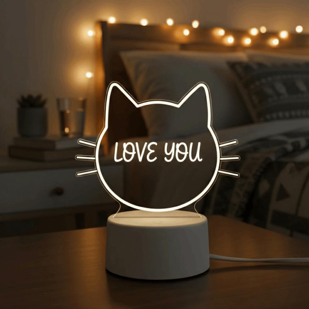 3D Message Board LED Night Lights A Repeatable Writing Cat Face Shape LED Writing Board DIY Transparent USB