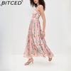 BITCED Women's Sexy Beaded Spaghetti Strap Positioned Print Resort Dress