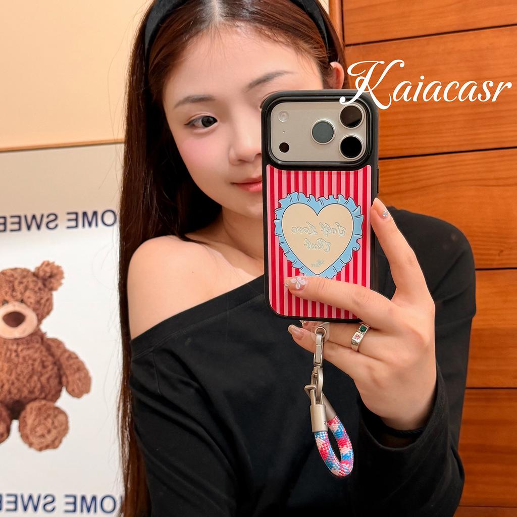 Korean style ins solid color striped love apple 17promax mobile phone case iphone16pro new protective case female