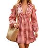 Autumn European and American New Products Retro Style Off-the-shoulder Lantern Sleeves Plaid Long Sleeves Elastic Waist Commuter Dress