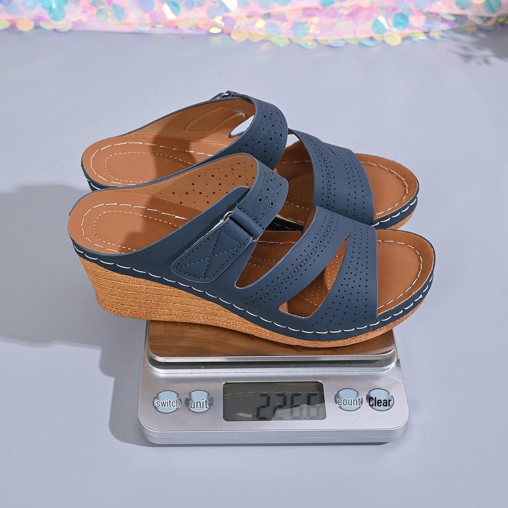 Women's Platform Wedge Flip-Flops: Summer 2026 Thick Sole, Large Size, Open Toe, Velcro Strap Sandals for Outdoor Wear