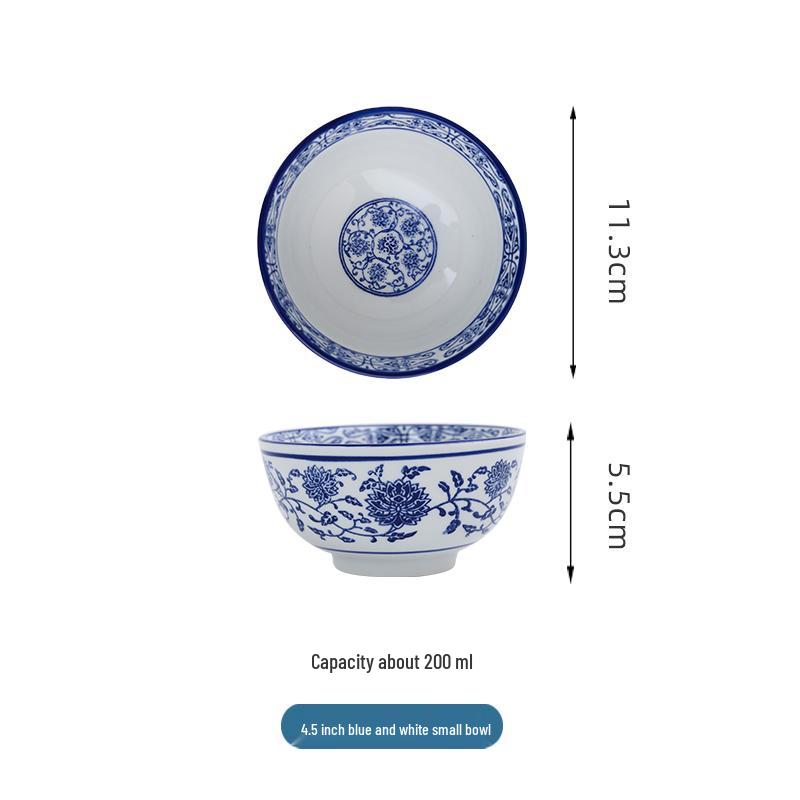 Seven-Inch Blue and White Chinese Porcelain Noodle Bowl - Anti-Scalding, Thickened Ceramic for Beef or Cold Noodles