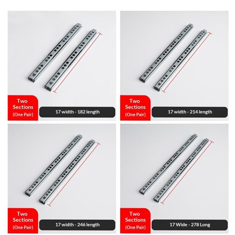 2Pcs Kitchen Cupboard Drawer Slides 17Mm Wide Furniture Guide Rail Full Extension Parts Hardware Furniture Drawer Slides Parts