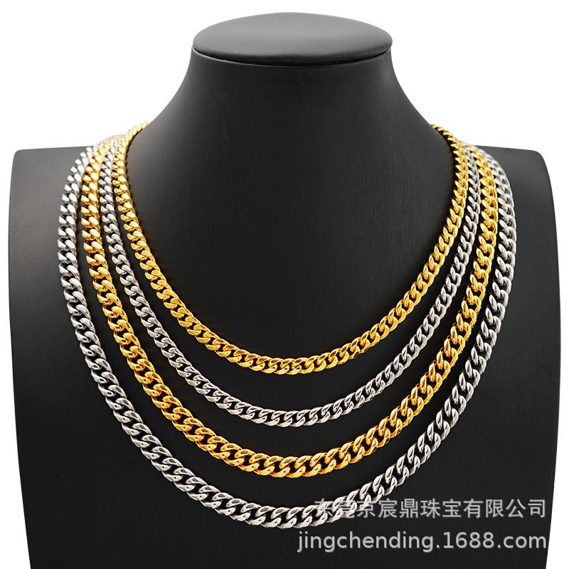 Unisex European & American Style Stainless Steel Cuban Link Chain Necklace with Day-Character Pendant, 6/8/10/12mm Wide.