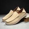 Men's Breathable Leather Slip-on Loafers: Casual, Handmade Cowhide Driving Shoes with Soft Sole for Spring and Autumn.