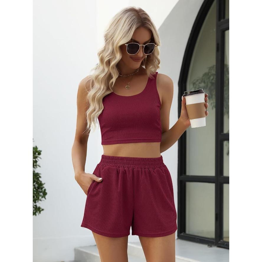 YYFS Women's Fashion Casual Summer Spring Solid Color Print Sleeveless U-Neck Trousers Pants Suits