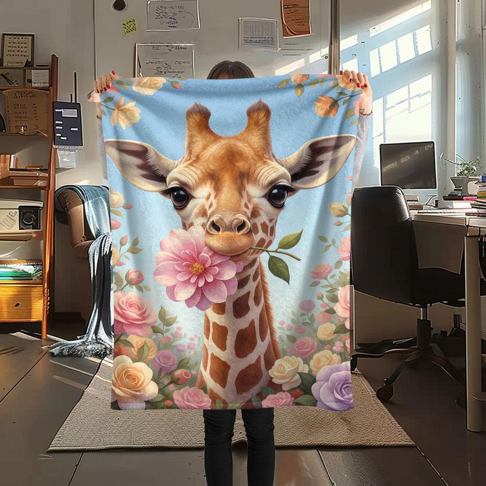 1Pc Cuteflowersanimals Print Flannel Blanket, High Quality Comfortable for All Seasons, Home Decor, Warmth and Comfort, Perfect for Christmas Gifts