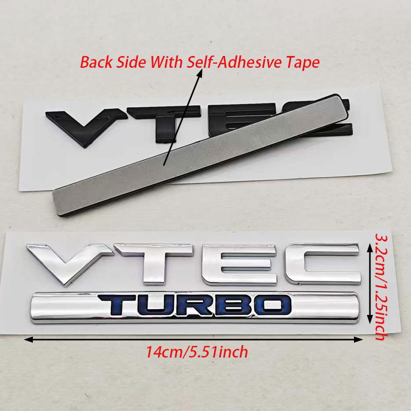 3D ABS Chrome Black Logo VTEC TURBO Badge Car Rear Trunk Sticker Emblem Decal Badge For Honda Civic Accord CRV Auto Accessories aky256