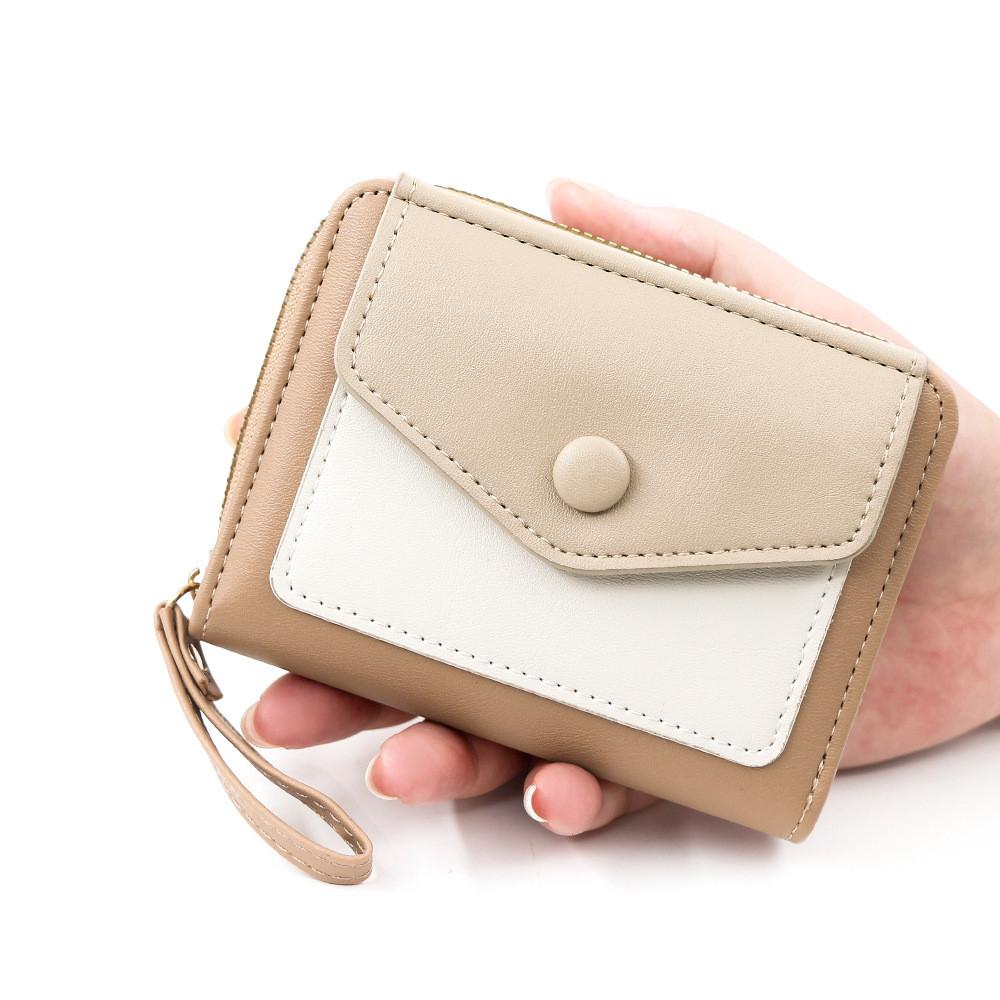 Women Short Wallet Pu Colorblock Accordion Card Holder For Daily Use