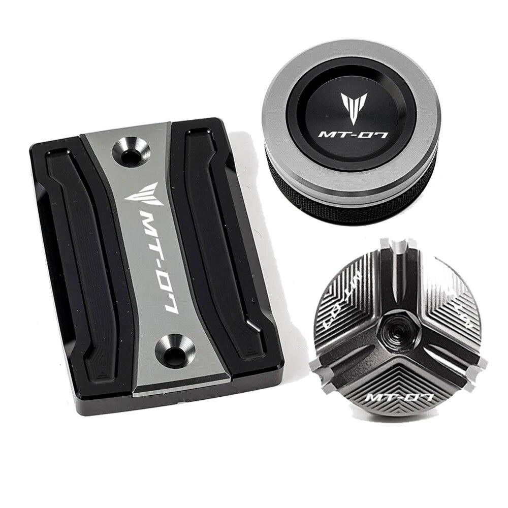 For Yamaha MT07 TRACER MT-07 2014-2022   Motorcycle Cylinder Cover Front Rear Brake Fluid Reservoir Cap Oil Filler Cap
