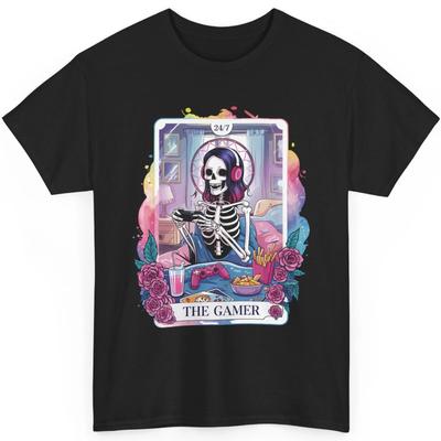 Das Gamer Skelett Mädchen Lustiges Shirt Gothic Gaming Tarotkarte Ästhetik Gamer T-Shirt