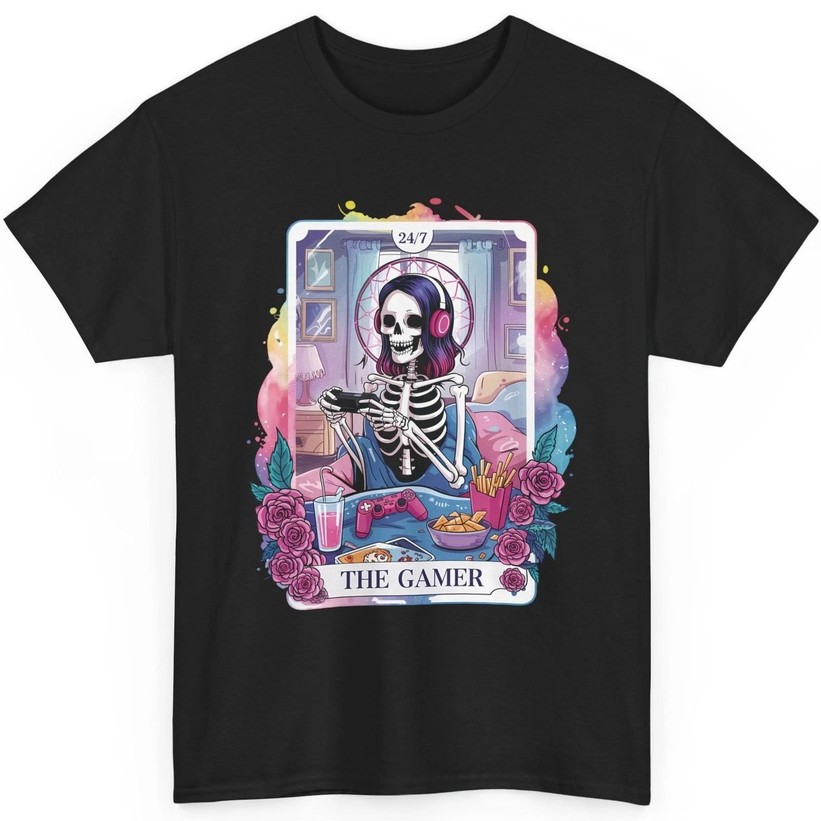 The Gamer Skeleton Girl Funny Shirt Gothic Gaming Tarot Card Aesthetic Gamer Tee 4XL