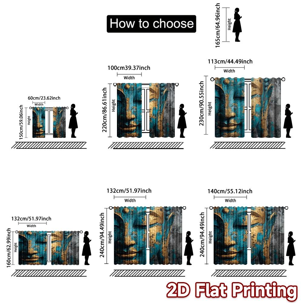 2D Flachdruck 2 Stück Vorhang Fenster Vorhänge Goldenes Buddha Porträt Digital Gedruckt Polyester Vorhänge Party Dekorationen Verwendung für
