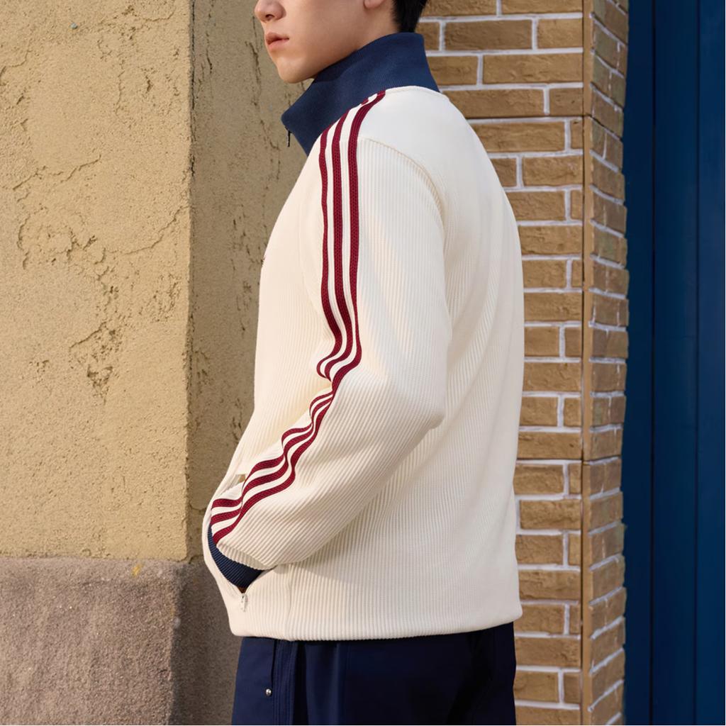 adidas Originals Stand Collar Zipper Striped Knit Jacket Men Jackets KY5769