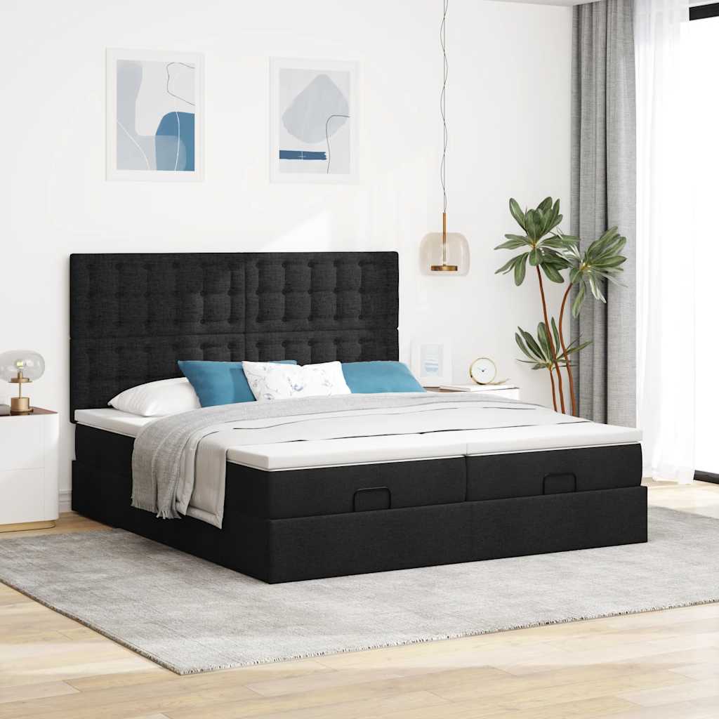 Ottoman Bed with Mattresses & LEDs Black 200x200 Cm Fabric