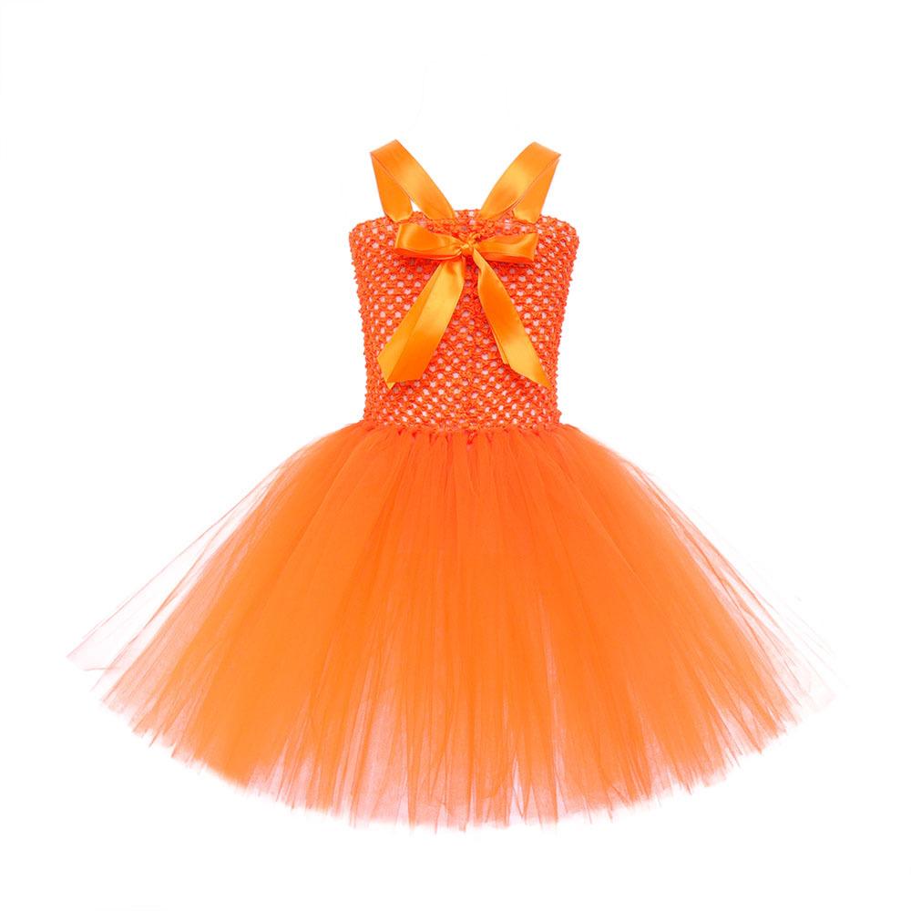 Kids Pumpkin Witch Tutu Dress, Girls Halloween Wizard Princess Role Play Skirt