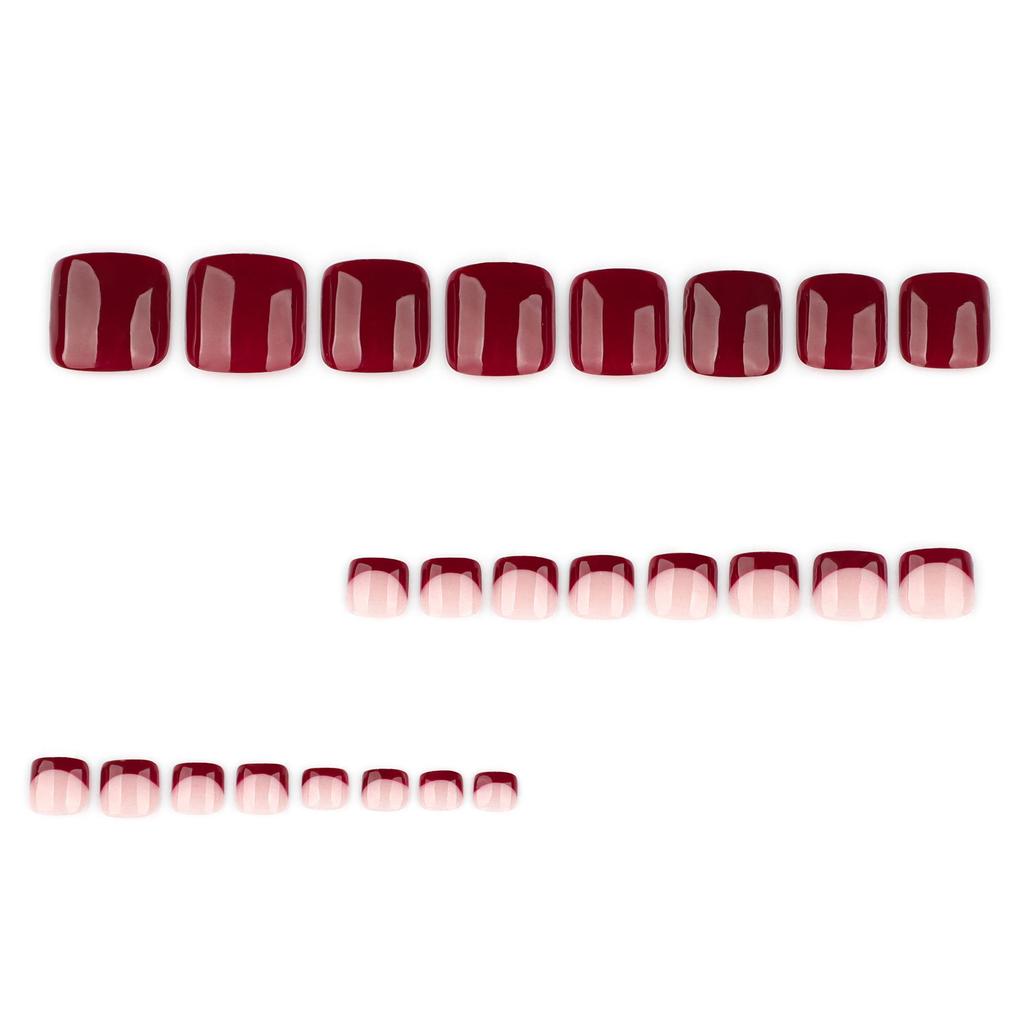 Red Short Square Press-on Nails for Hands & Feet - French Nail Art