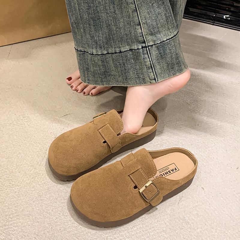 

Retro thick-soled versatile bag head half slippers women s 2025 spring and summer new fashionable soft-soled comfortable non-slip Birkenstock slippers 40 верблюд