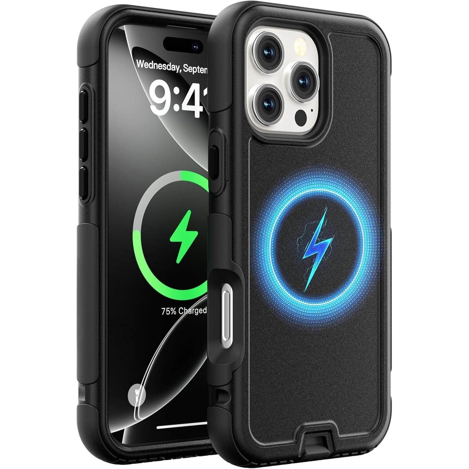 Heavy-Duty Armor For MagSafe Phone Case For IPhone 16/15/14 Pro Max Plus Magnetic Charging Military Grade Drop Protection Cover iPhone 16 чёрный