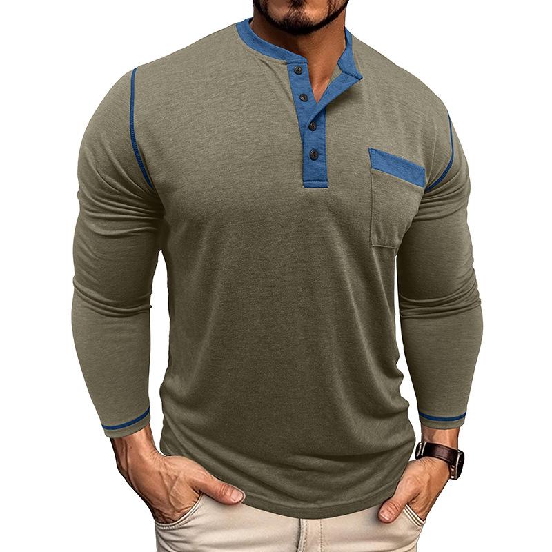 Příležitostné tričko s dlouhým rukávem přiléhavého střihu Slim-fit Henley top nadměrné velikosti pánské podzimní novinky