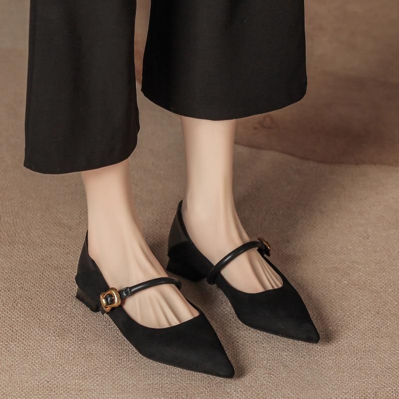 Fashion One-band Block Heel Single Shoes Autumn New Suede Leopard Print Pointed Toe Shallow Mouth Soft Sole Non-slip Kitten Heel Shoes