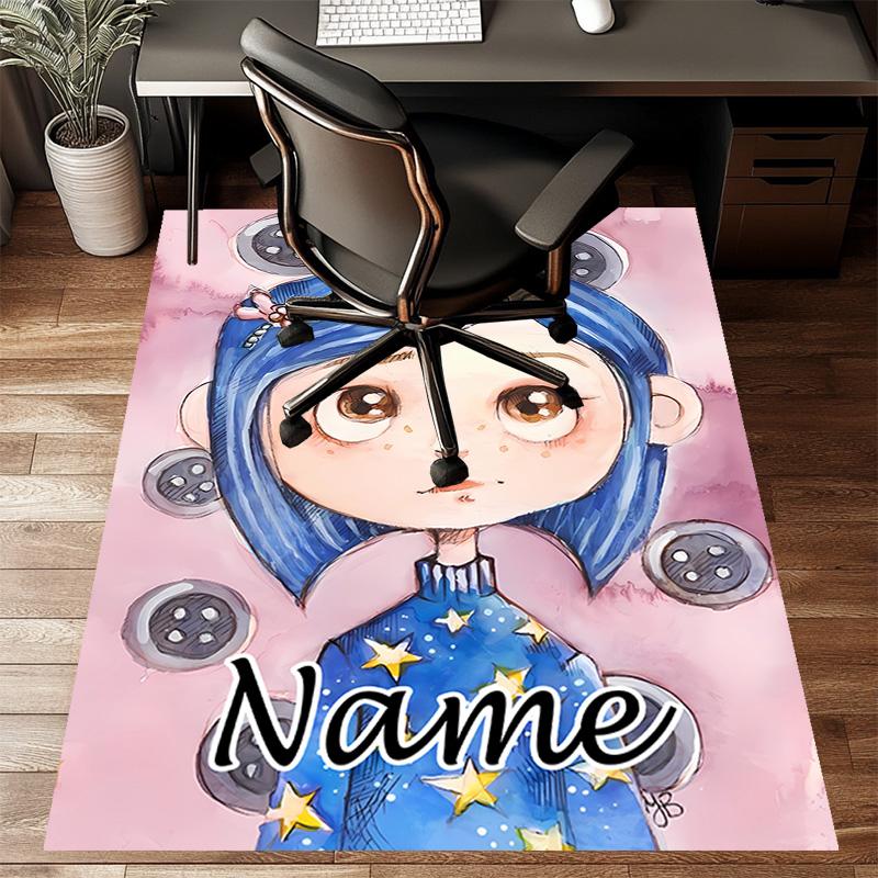 Custom Coraline Mat Personalized Name, Polyester Washable Indoor Entryway Rug, Gift for Christmas, Easter, Thanksgiving Day