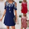Women's Fashion Summer Spring Flower Pattern Print Short Sleeve O-Neck Casual Dresses