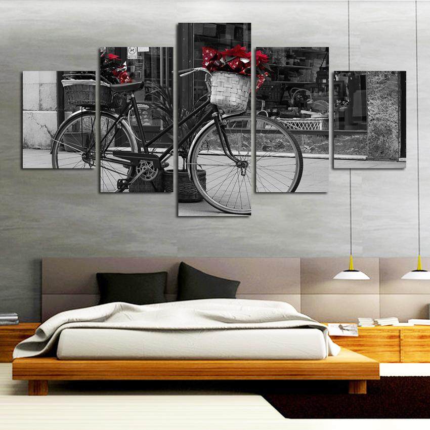 

Wall Art Canvas Painting Print Painting 5 Pieces Black White Bicycle HD Print Picture For Home Decor Bedroom Decoration Picture 20X35 20X45 20X55CM