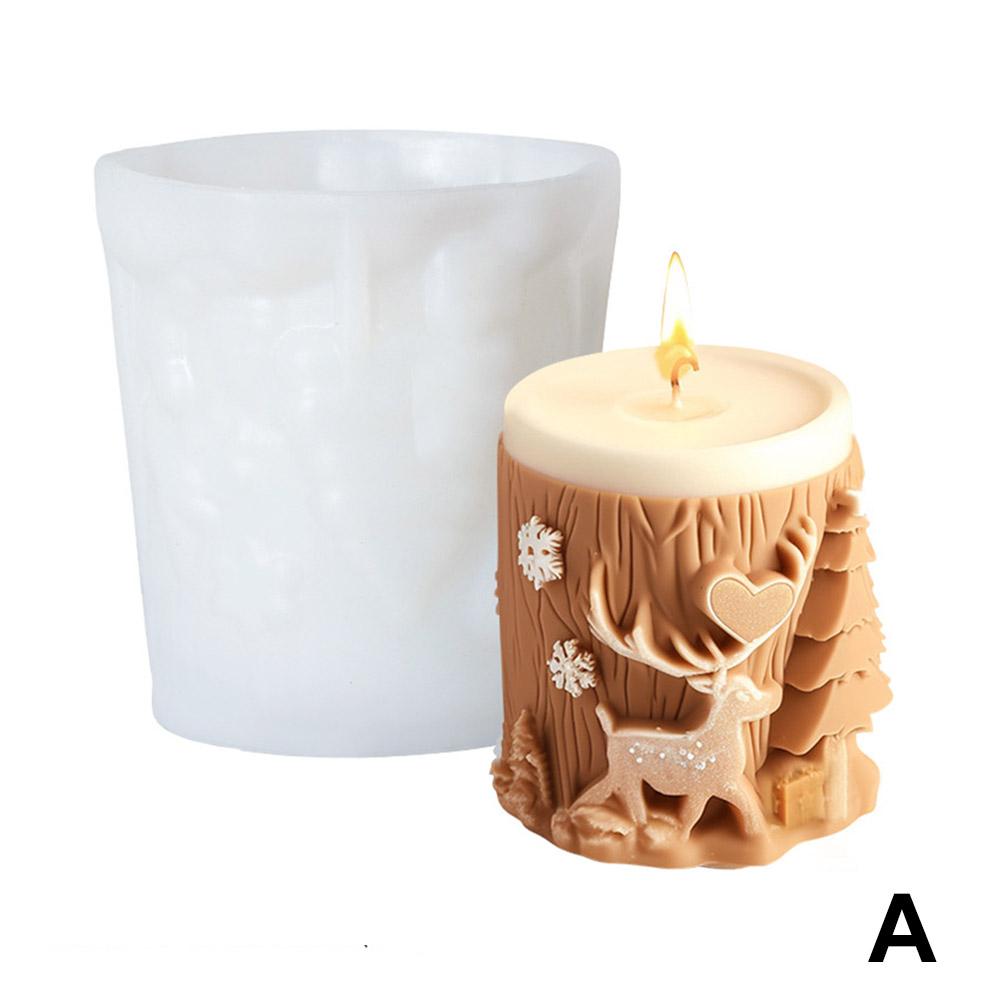 Christmas Tree Carving Pattern Cylindrical Candle Silicone Mold Reindeer Snowflake Cylindrical Elk Candle Mold Christmas Gifts