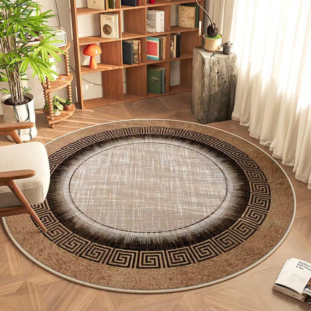 Boho Vintage Round Carpet Geometric Woven Print Design Floormat Daily Home Decor Non-slip Rug for Living Room Bedroom Study Room