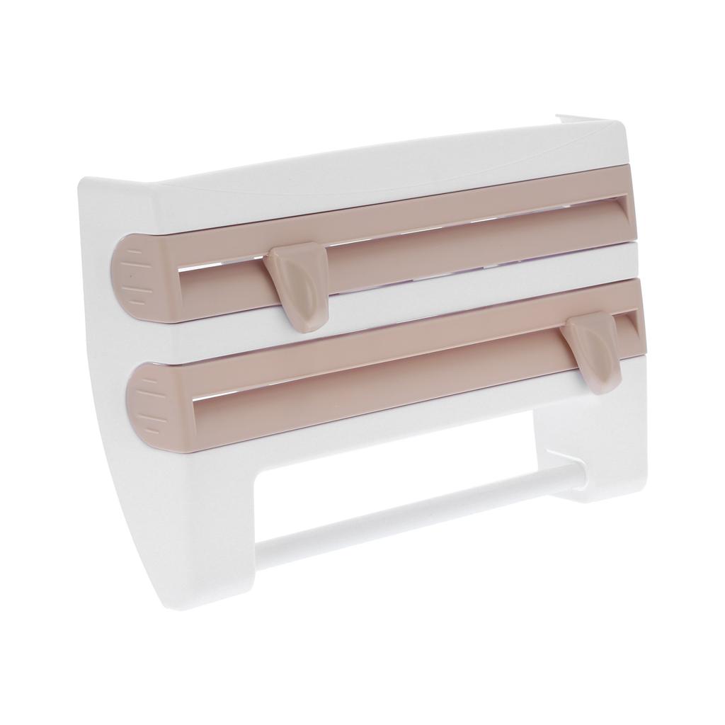 Plastic Wrap Storage Rack Cling Film Dispenser Cutter Paper Towel Holder Kitchen SuppliesKhaki