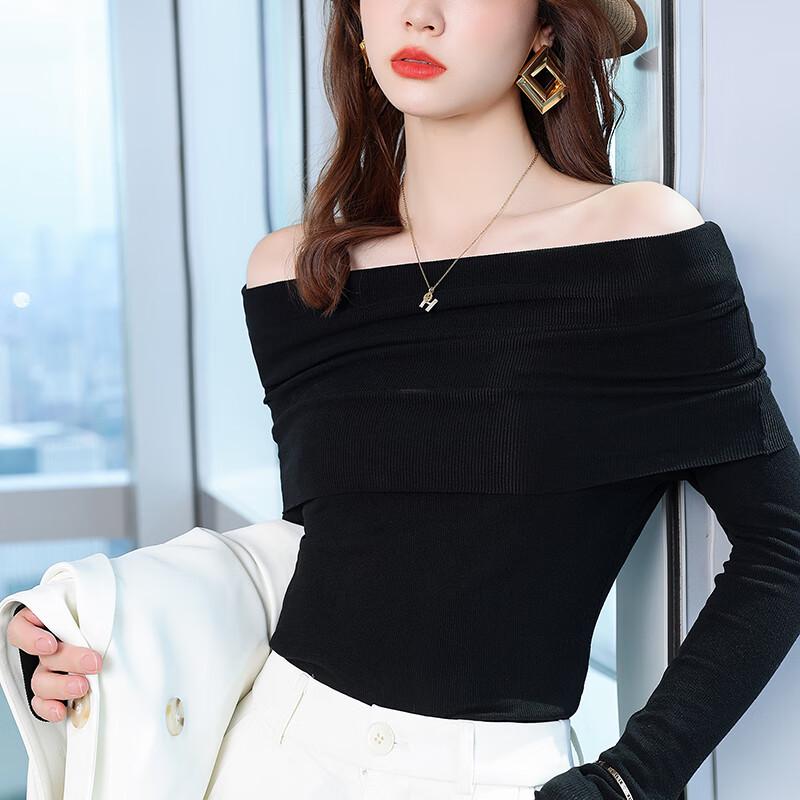 TROMAN Women's Elegant Off-Shoulder Long-Sleeve Knit Sweater