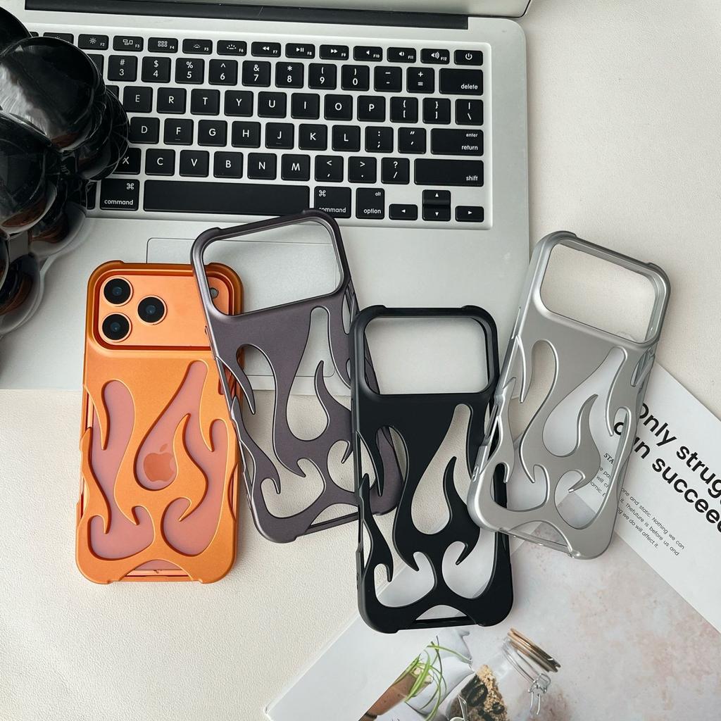 Applicable to iPhone17Promax matte hollow flame mobile phone case Apple 16 breathable heat dissipation anti-drop protective cover