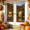 Non Adhesive Window Decals Fall Clings, Autumn Scarecrow Maple Leaf Stickers, Reusable Double-Sided Removable Pumpkin Clings Static PVC Glass
