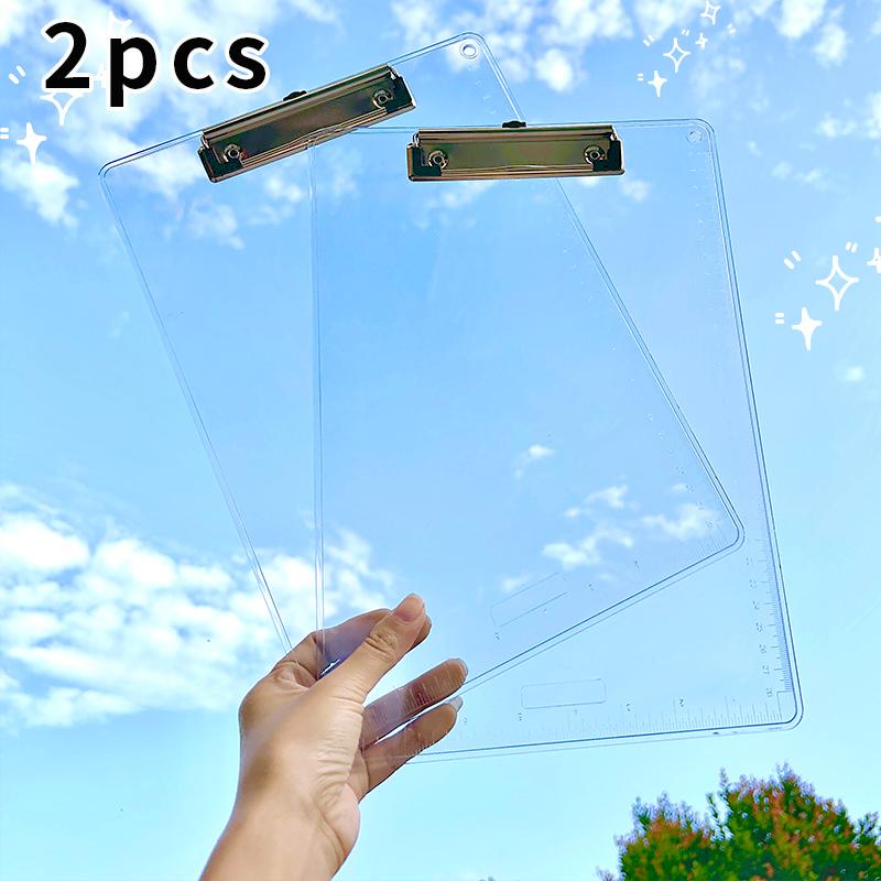 

2 Pack Plastic Clipboards, A4 Acrylic Clear Board for Classroom, Students, Transparent Letter 9 x 12.5 with Low Profile Clip