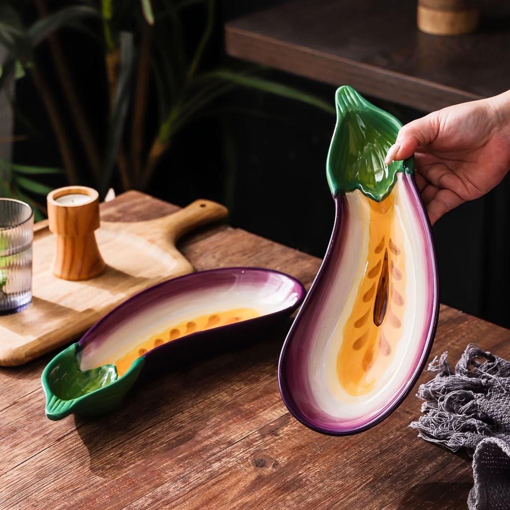 Chip And Dip Serving Platter Purple Eggplant Shaped Tray for Dips Crackers Chips Snacks Party Dish Appetizers Salads Sushi