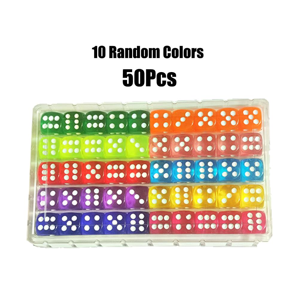 

50 шт./компл., 6-гранные игральные кости, 16 мм, D6, 16, прозрачный цвет, акриловый квадратный угловой куб, цифровые игральные кости для настольных игр, вечерние, DND 10 Colors-50Pcs