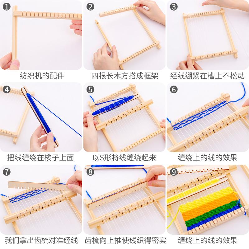 Stickmaskin Mini DIY Traditionell Trävävstol Leksaksvävstol Handgjord Stickmaskin Med Tillbehör För Barn Barn
