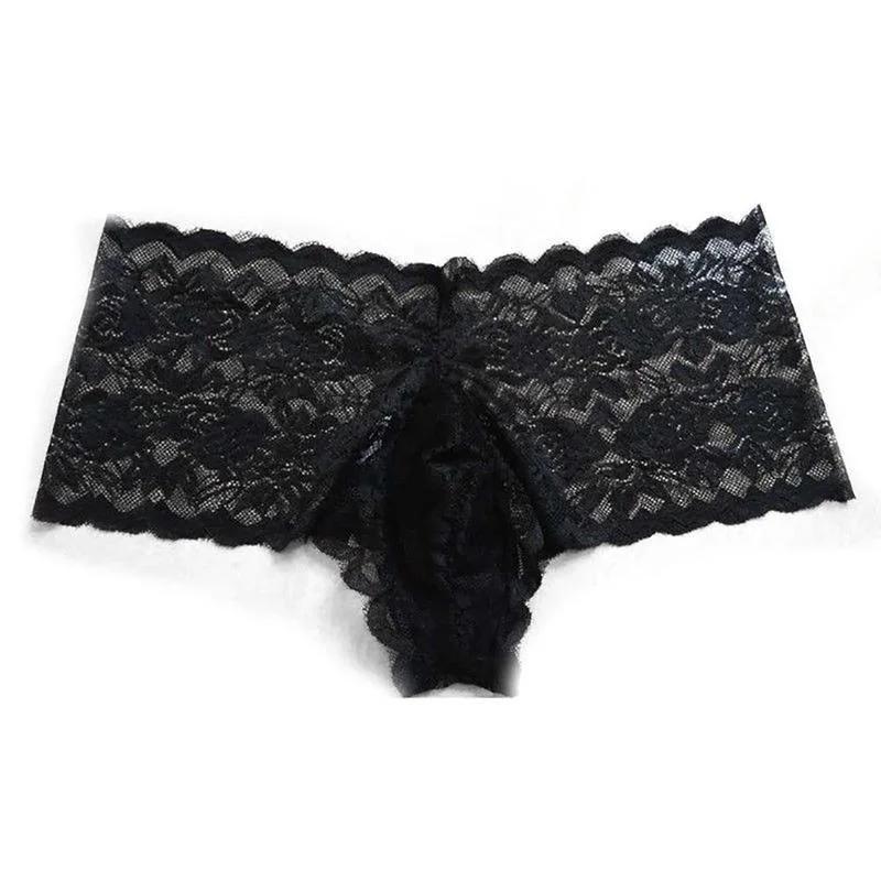 Mens Underwear Lace Thong Enhance Pouch Bikini Briefs Pants